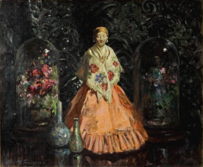 Abbott Fuller Graves-46-Natura morta con figura di porcellana